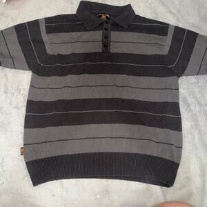 FB County Charlie Browns Striped Knit Polo Sweater 2XL Black Gray Chicano